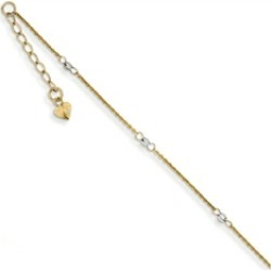 9 Inch 14k Cable Two-tone With Mirror Beads W/1in Ext Anklet