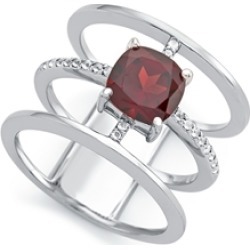 Sterling Silver 3 Band Ring with 7mm Garnet Cushion