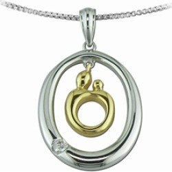 Mother and Child� Sterling Silver Oval Pendant Necklace and 14kt Yellow Gold Charm by Janel Russell