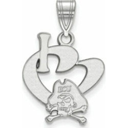 LogoArt Sterling Silver East Carolina University Large I Love Logo Pendant Necklace