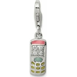 Sterling Silver Cubic Zirconia and Enameled Cell Phone Charm