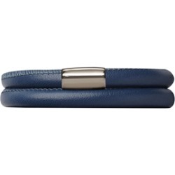 Endless Jewelry Blue Leather 40cm/8.0inch Double Leather Bracelet Steel Finish