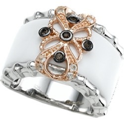 Carlo Viani� 925 Sterling Silver White Agate Ring with White Topaz and Smoky Quartz