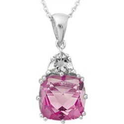 Antique Shaped Created Pink Sapphire Pendant Necklace 18 Inch Rope Chain Included