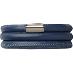 Endless Jewelry Blue Leather 57cm/7.5inch Triple Leather Bracelet Steel Finish