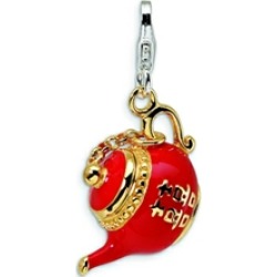 Amore LaVita� Sterling Silver 3-D Enameled Tea Pot w/Lobster Clasp Charm (Moveable) for Charm Bracelet