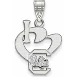 LogoArt Sterling Silver University Of South Carolina Large I Love Logo Pendant Necklace