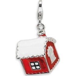 Amore LaVita� Sterling Silver 3-D Enameled House with Snow on Roof w/Lobster Clasp Bracelet Charm