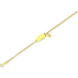 14 kt Yellow Gold Shiny Round Cable Link with 1 Puffed Drop Heart ID Bracelet