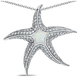 Star K� Sterling Silver Simulated Opal "Star Fish" Pendant Necklace