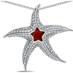 Star K� Sterling Silver Simulated Garnet "Star Fish" Pendant Necklace