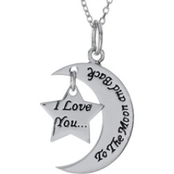 Sterling Silver "I Love You to the Moon and Back" Star Pendant Necklace 18 inch adjustable Chain Included