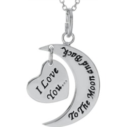 Sterling Silver "I Love You to the Moon and Back" Heart Pendant Necklace 18 inch adjustable Chain Included