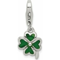 Sterling Silver Green Enameled Four Leaf Clover Charm