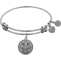Angelica Collection Antique White Smooth Finish Brass "Fleur De Lis" Expandable Bangle