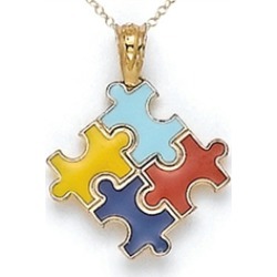 14kt Yellow Gold Enamel Autism Puzzle Charm Pendant Necklace - Chain Included