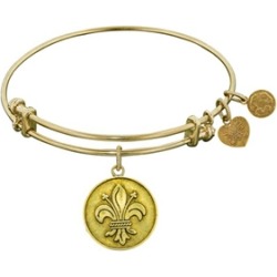Angelica Collection Antique Yellow Smooth Finish Brass "Fleur De Lis" Expandable Bangle