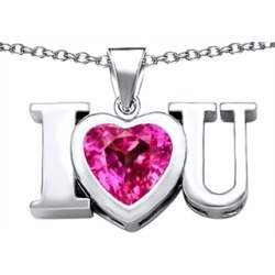 Star K� 8mm Heart Shape Created Pink Sapphire I Love You Heart Pendant Necklace