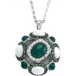 Carlo Viani� 925 Sterling Silver Silver Pendant Necklace, Mix of White Sapphire, Tsavorite, White Agate, and Onyx