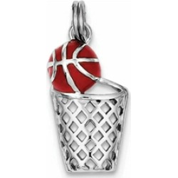 Sterling Silver Enamel Basketball and Hoop Charm