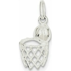 Sterling Silver Basketball In Hoop Charm