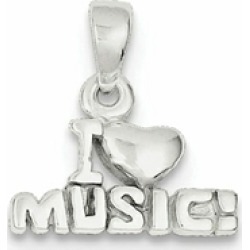 Sterling Silver I Love Music Pendant Necklace - Chain Included
