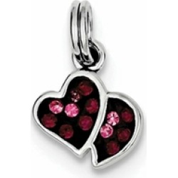 Sterling Silver Pink and Red Cubic Zirconia Hearts Charm