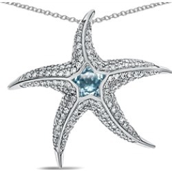 Star K� Sterling Silver Simulated Aquamarine "Star Fish" Pendant Necklace