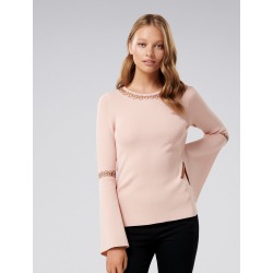 Tia Petite Eyelet Flare Sleeve Jumper - Blush Pink - s