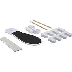 SPA ACCESSORIES by Spa Accessories SET-8 PIECES PEDICURE SET WITH FOOT FILE & NAIL BRUSH & CUTICLE STICKS(2) & EMERY BOARDS( 2) & TOE SEPARATORS(2) - WHITE for UNISEX