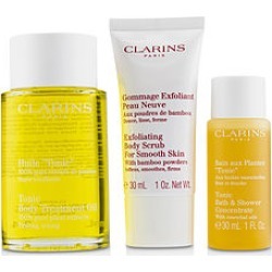 Clarins by Clarins Home Pampering Set: Tonic Body Treatment Oil 100ml+ Exfoliating Body Scrub 30ml+ Tonic Bath & Shower Concentrate 30ml -3pcs for WOMEN