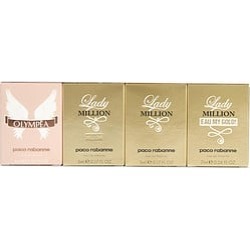 PACO RABANNE VARIETY by Paco Rabanne SET-4 PIECE WOMENS MINI VARIETY WITH OLYMPEA & LADY MILLION & LADY MILLION ABSOLUTELY GOLD & LADY MILLION EAU MY GOLD AND ALL ARE MINIS for WOMEN