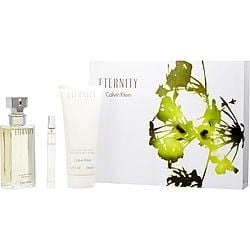 ETERNITY by Calvin Klein SET-EAU DE PARFUM SPRAY 3.4 OZ & BODY LOTION 6.7 OZ & EAU DE PARFUM SPRAY .33 OZ MINI for WOMEN