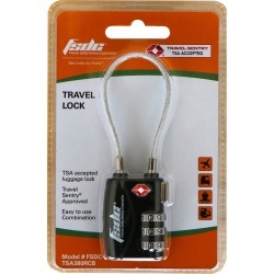 FSDC Resettable 3-Dial Combination Lock w/ Steel Cable, TSA Accepted, Single Pk.