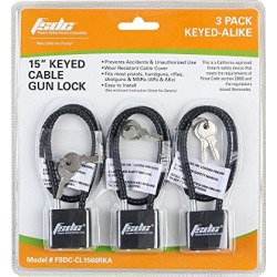 FSDC 15" Keyed Cable Gun Lock, Keyed-Alike, 3-Pk.