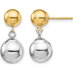 Dangle Drop Ball Earrings in 14K Yellow and White Gold