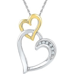 Double Heart Pendant Necklace in Two Tone Sterling Silver with Accent Diamonds