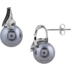 Grey Synthetic Man Made Shell Pearl Earrings with White and Synthetic Black Crystal in Sterling SIlver