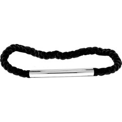 Black Leather Bracelet in Sterling Silver