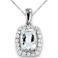 Sterling Silver Aquamarine and White Topaz Pendant Necklace with Chain