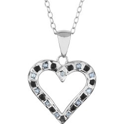 Black and White Accent Diamond Heart Pendant Necklace 18 Inches in Sterling Silver with Chain