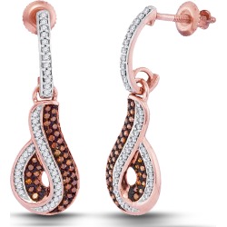 2/5 Carat (ctw I2-I3) Red and White Diamond Drop Earrings in 10K Rose Pink Gold