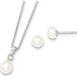 Freshwater Cultured Pearl Earrings and Pendant Necklace Set in Sterling Silver