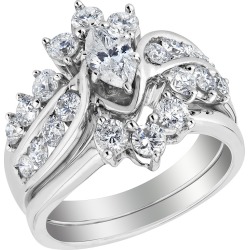 2.0 Carat (ctw G-H, I1) Diamond Marquise Engagement Ring & Wedding Band Set in 14K White Gold
