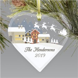 Personalized Christmas Scene Heart Glass Holiday Ornament