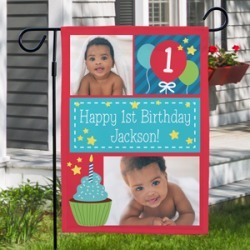 Personalized Balloons and Cupcakes Garden Flag