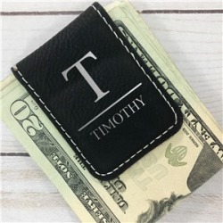 Personalized Initial Over Name Leather Money Clip