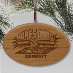 Engraved Wrestling Wooden Oval Holiday Ornament