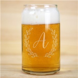 Engraved Single Initial Beer Can Glass