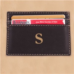 Engraved Initial Black Leatherette Money Clip